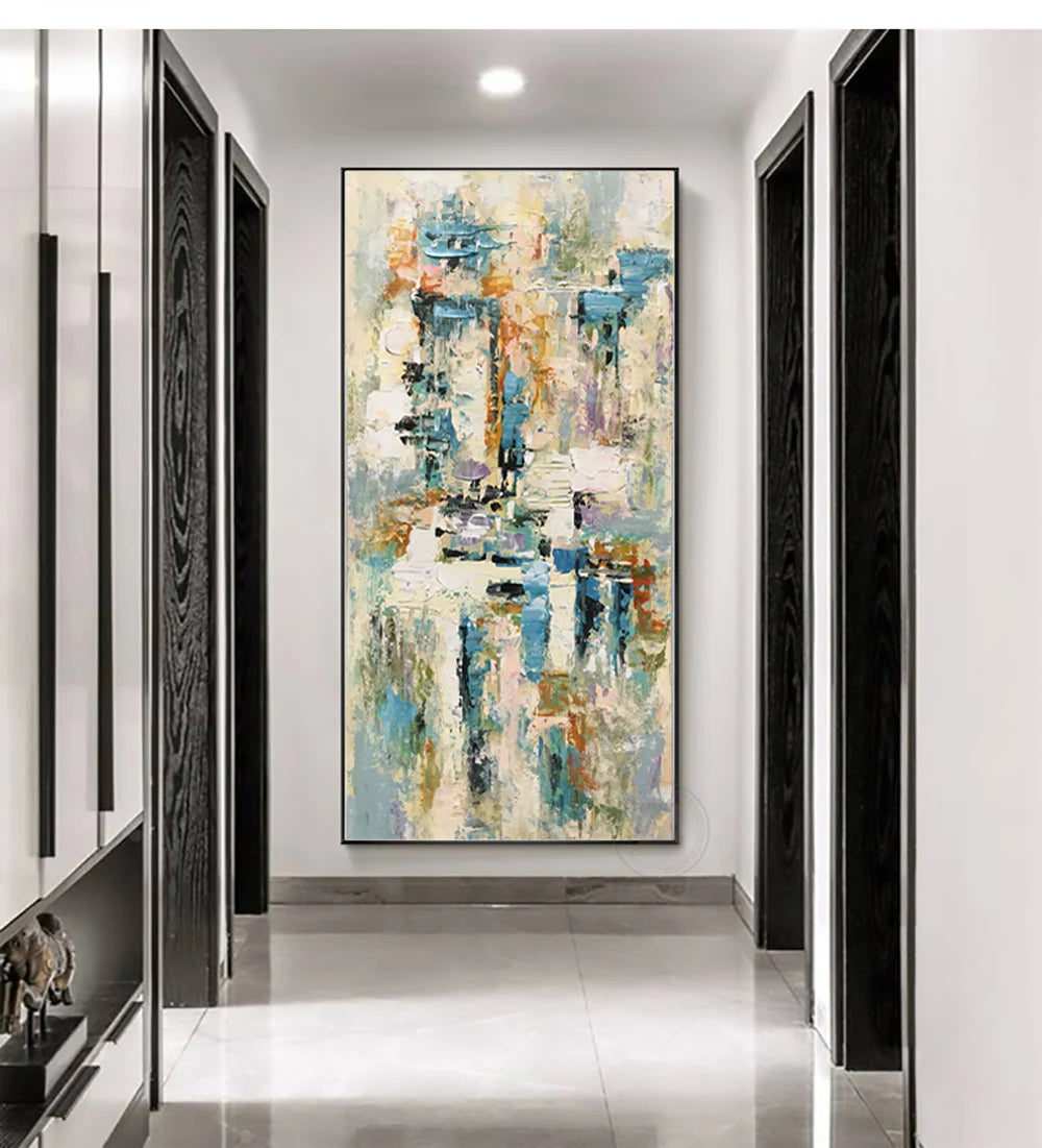 2’x8’ blue and gold abstract strokes runner rug