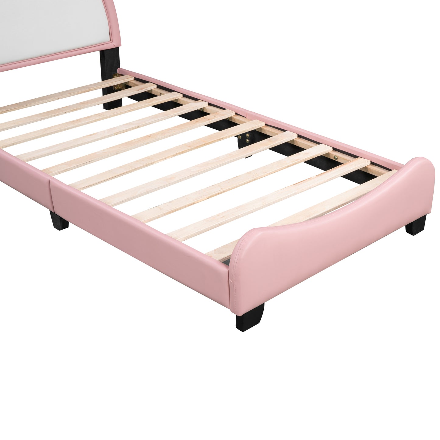 cute upholstered bed with unicorn shape headboard, white+pink