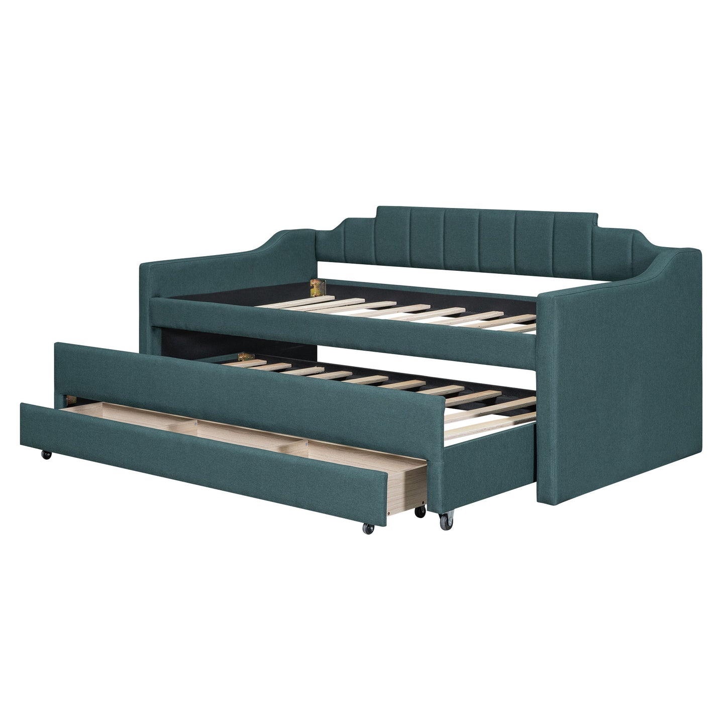 eli upholstered daybed with trundle and three drawers, green