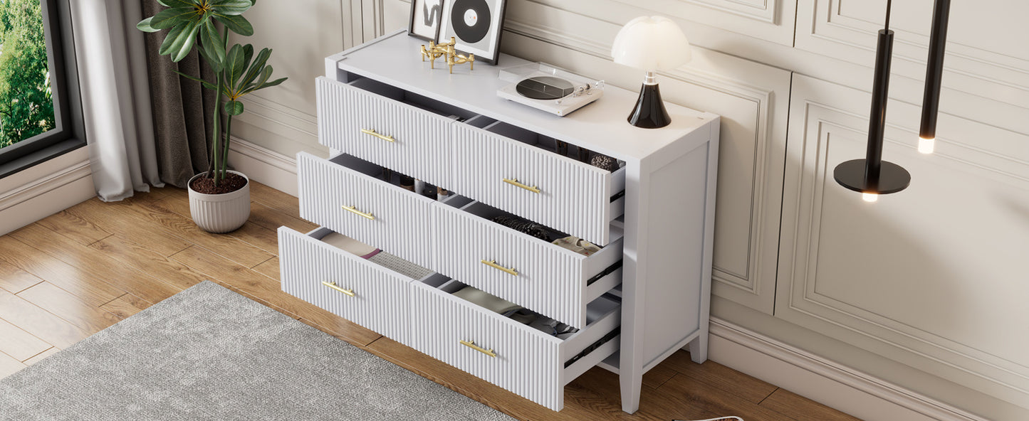6 drawer dresser with metal handle for bedroom, white
