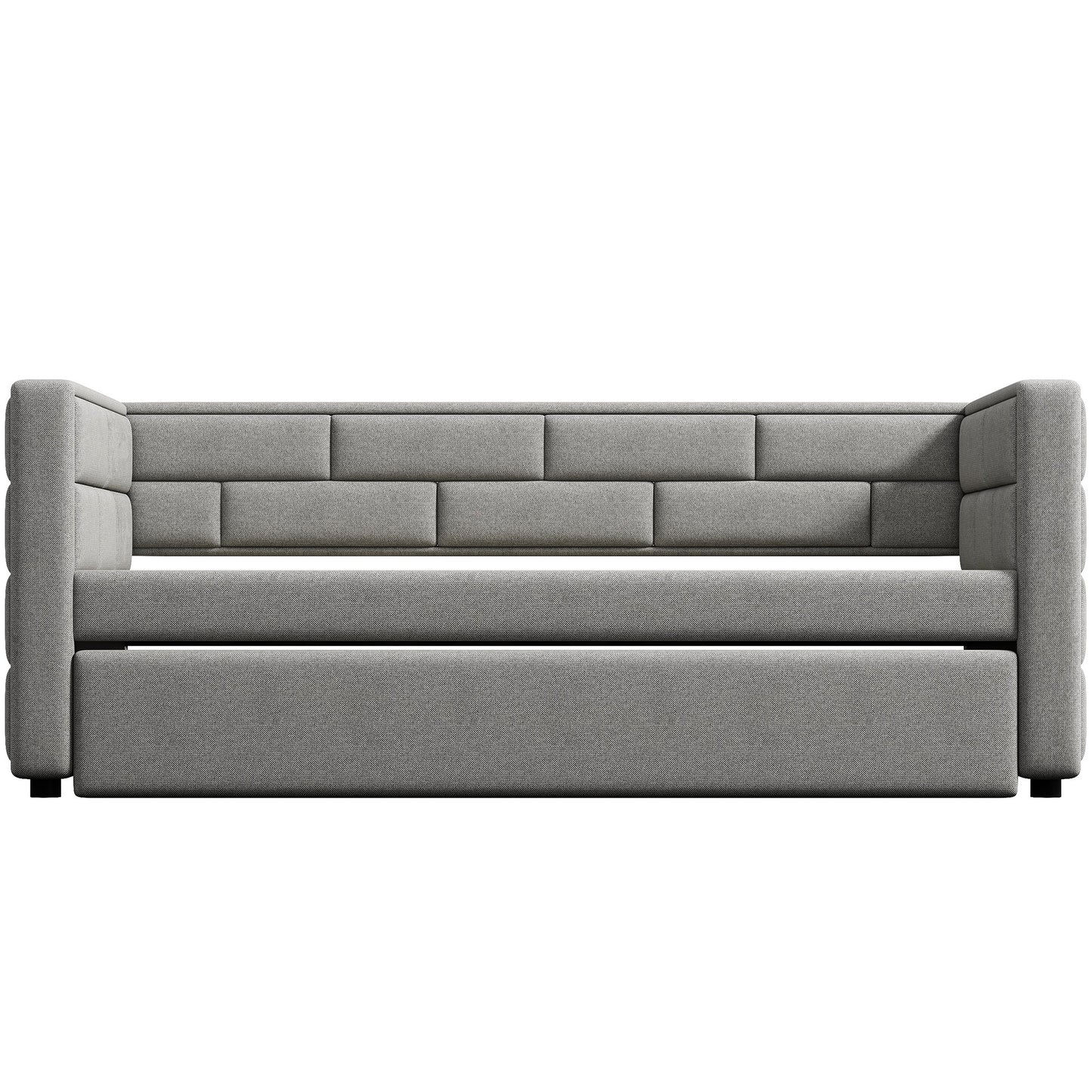 upholstered bed with padded back, gray