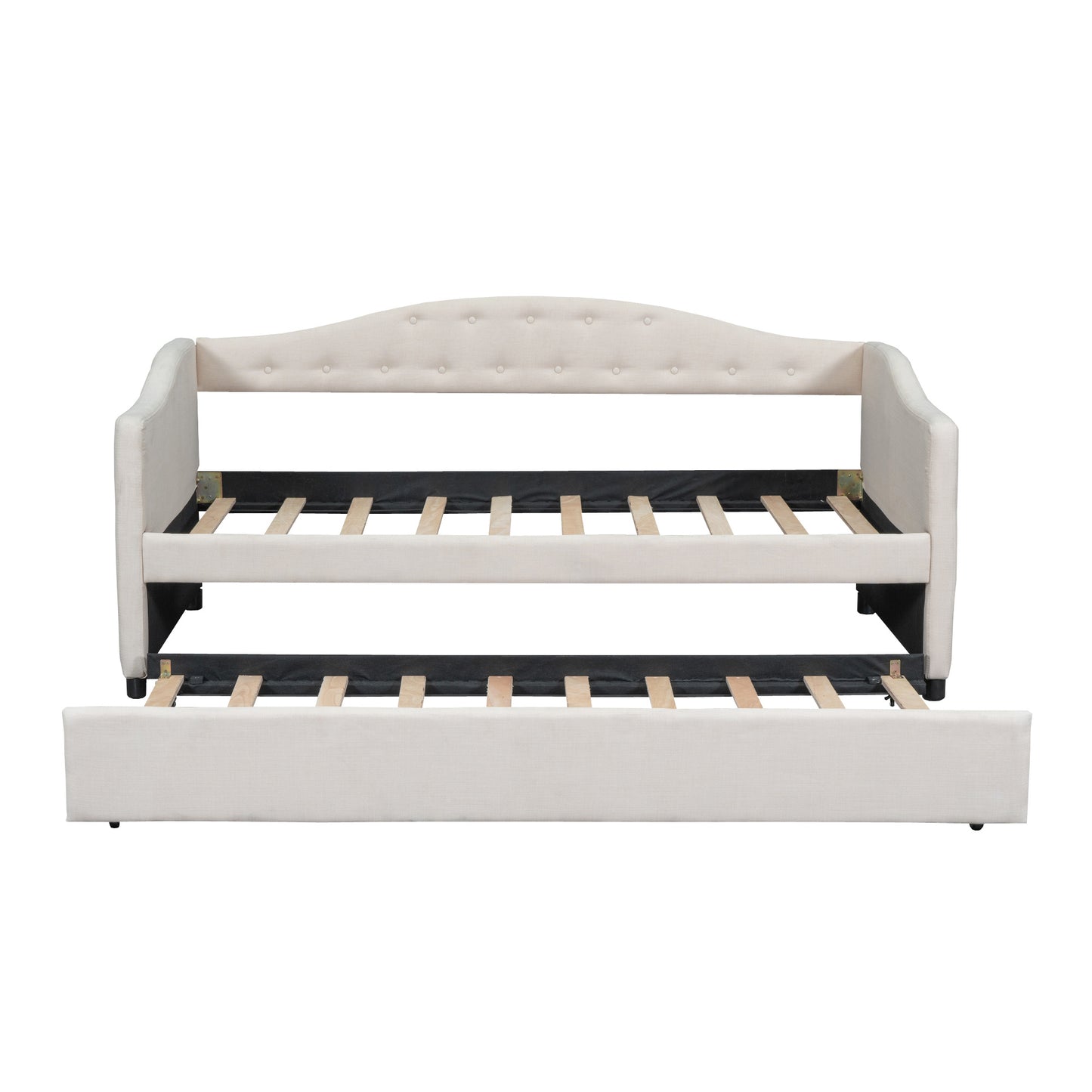 vogue upholstered bed with trundle, beige