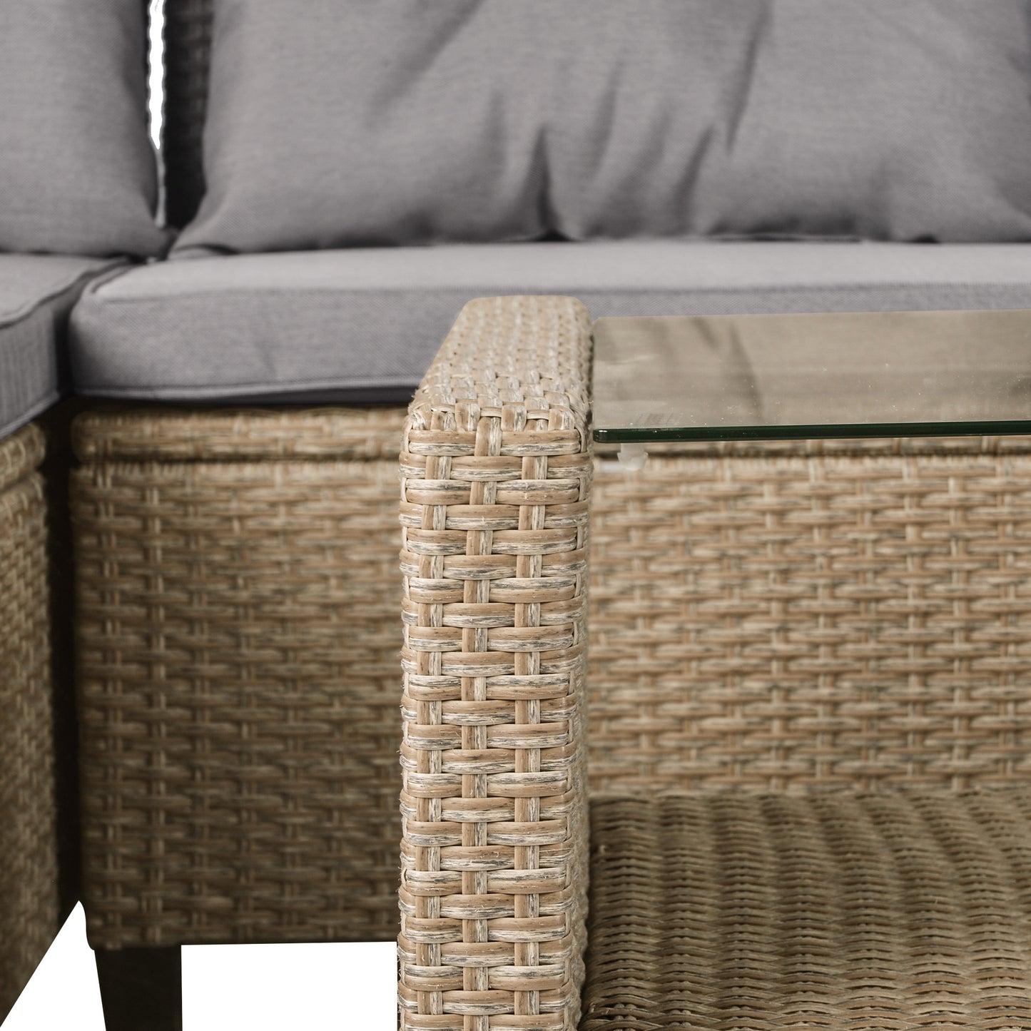 4 piece wicker ratten sectional sofa set with seat cushions, beige brown