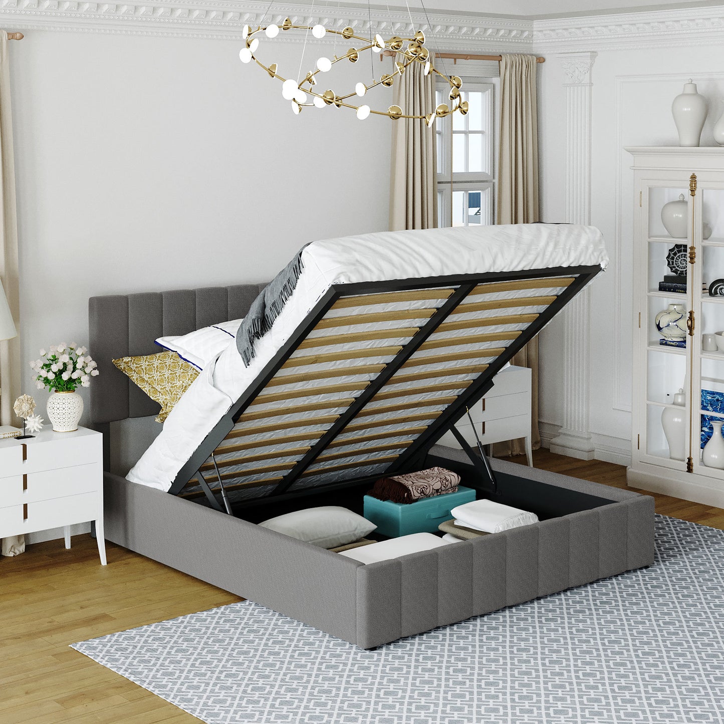 queen size upholstered platform bed with a hydraulic storage system - gray queen size upholstered platform bed with a hydraulic storage system - gray queen size upholstered platform bed with a hydrau