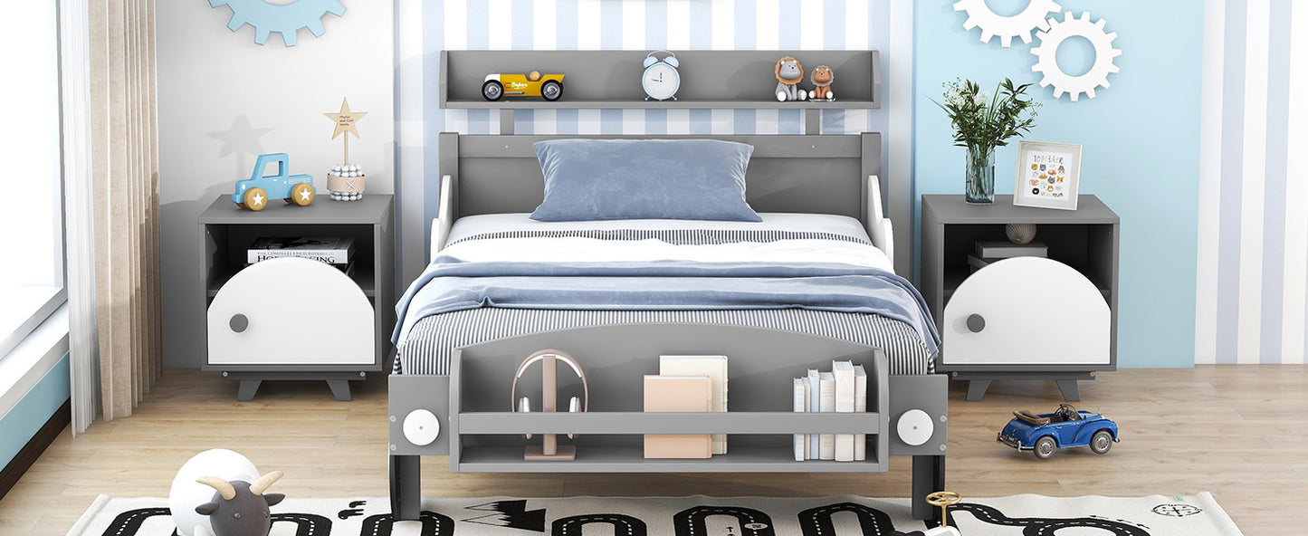 twin size car-shaped platform bed, gray