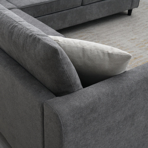 modern l shape couch with 3 pillows
