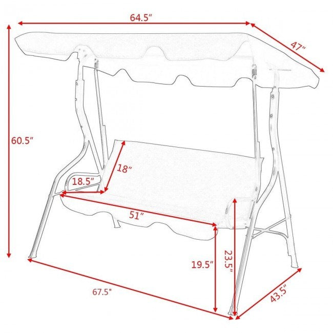 3 seat outdoor patio canopy swing with cushioned steel frame