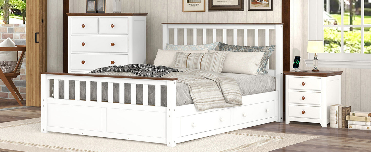 3-pieces bedroom sets with nightstand(usb charging ports) and storage chest,white+walnut