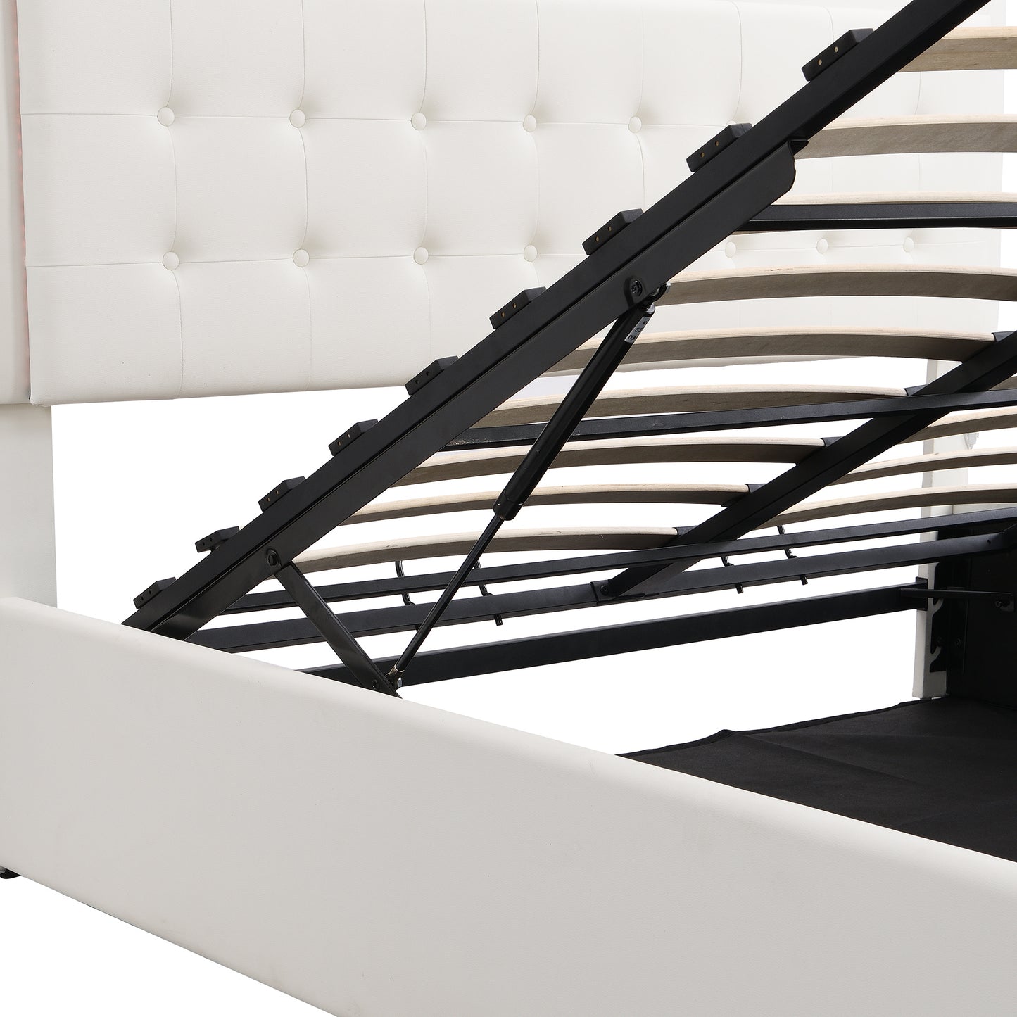 tufted upholstered platform bed with hydraulic storage system & pu storage bed with led lights