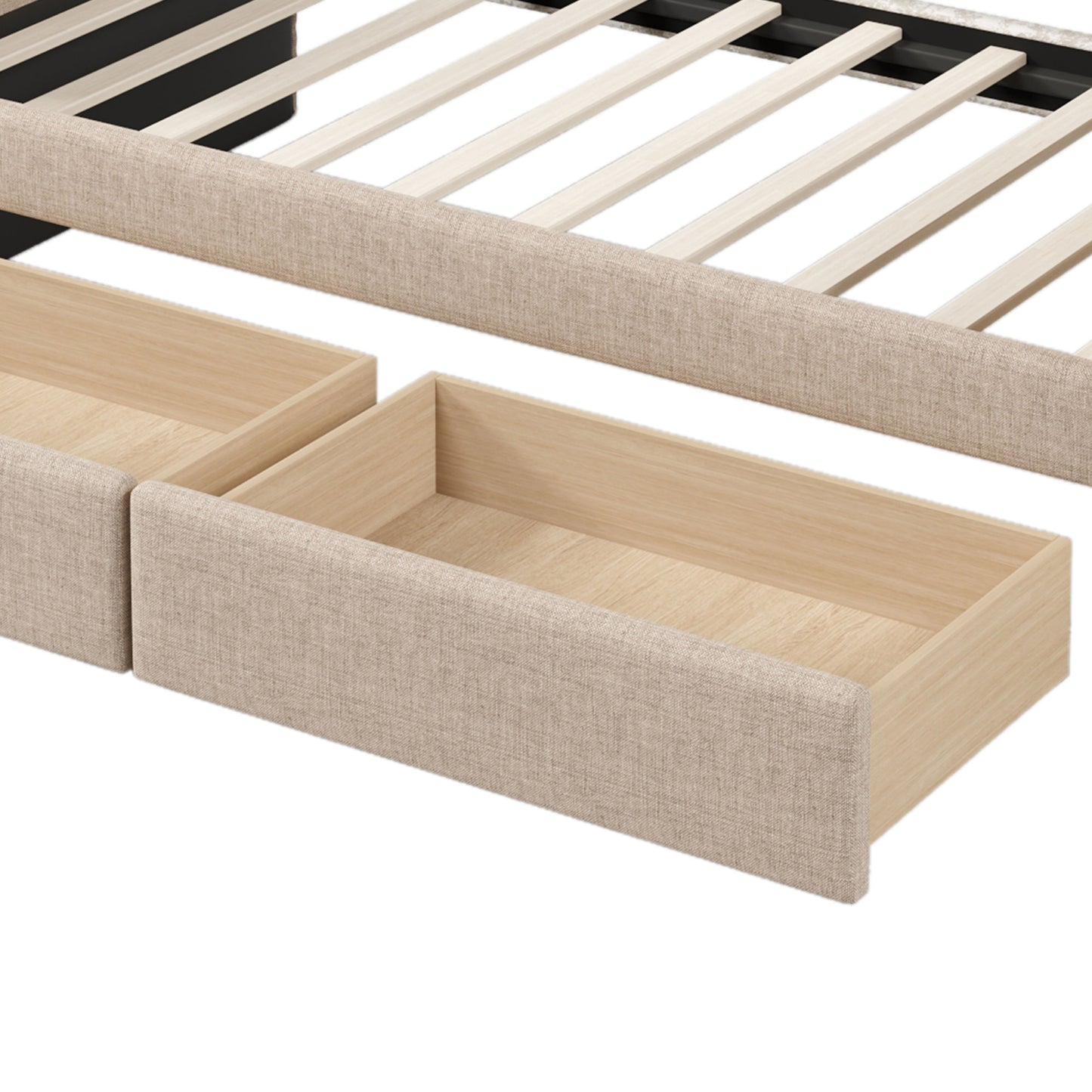 kim upholstered bed with drawers, beige