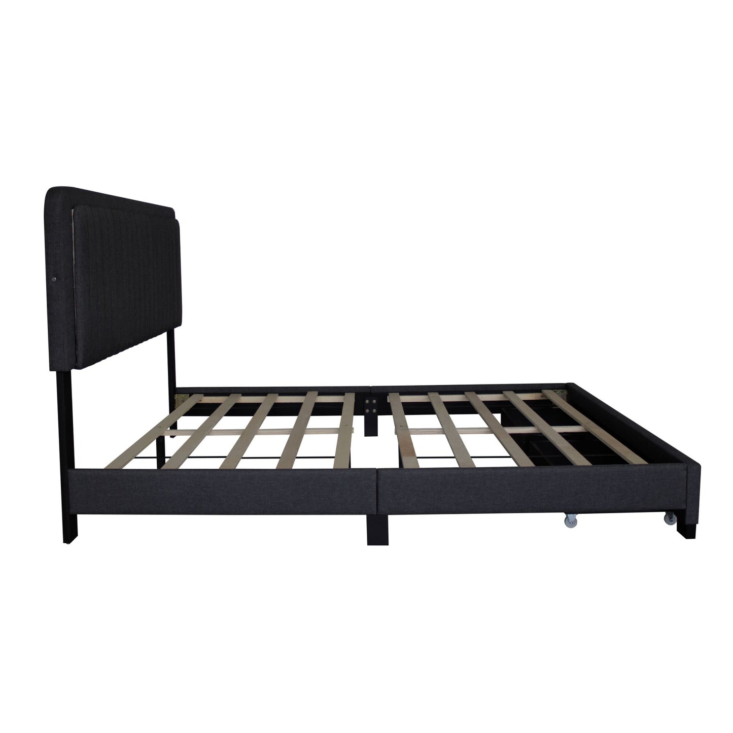 queen upholstered footboard bed with storage, dark grey
