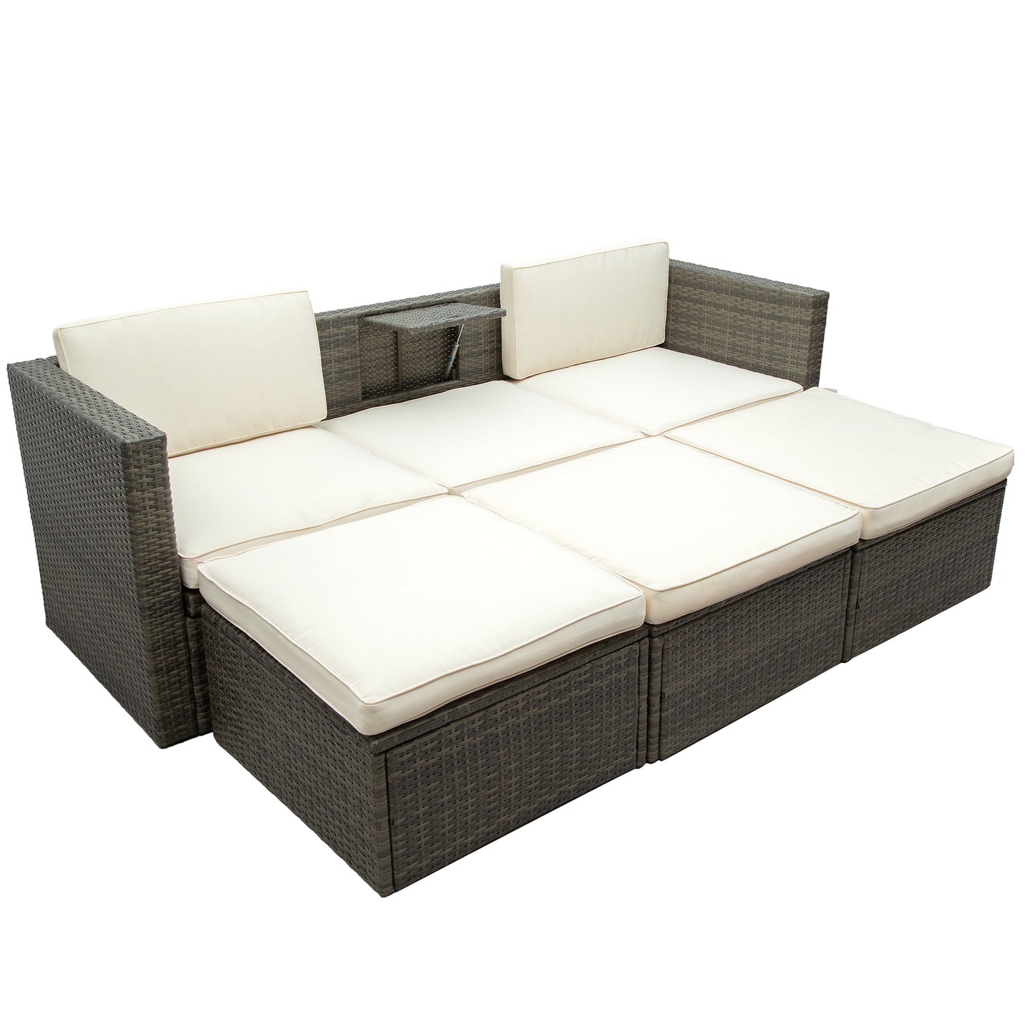 5-piece patio wicker sofa set cushions; ottomans and lift top coffee table included