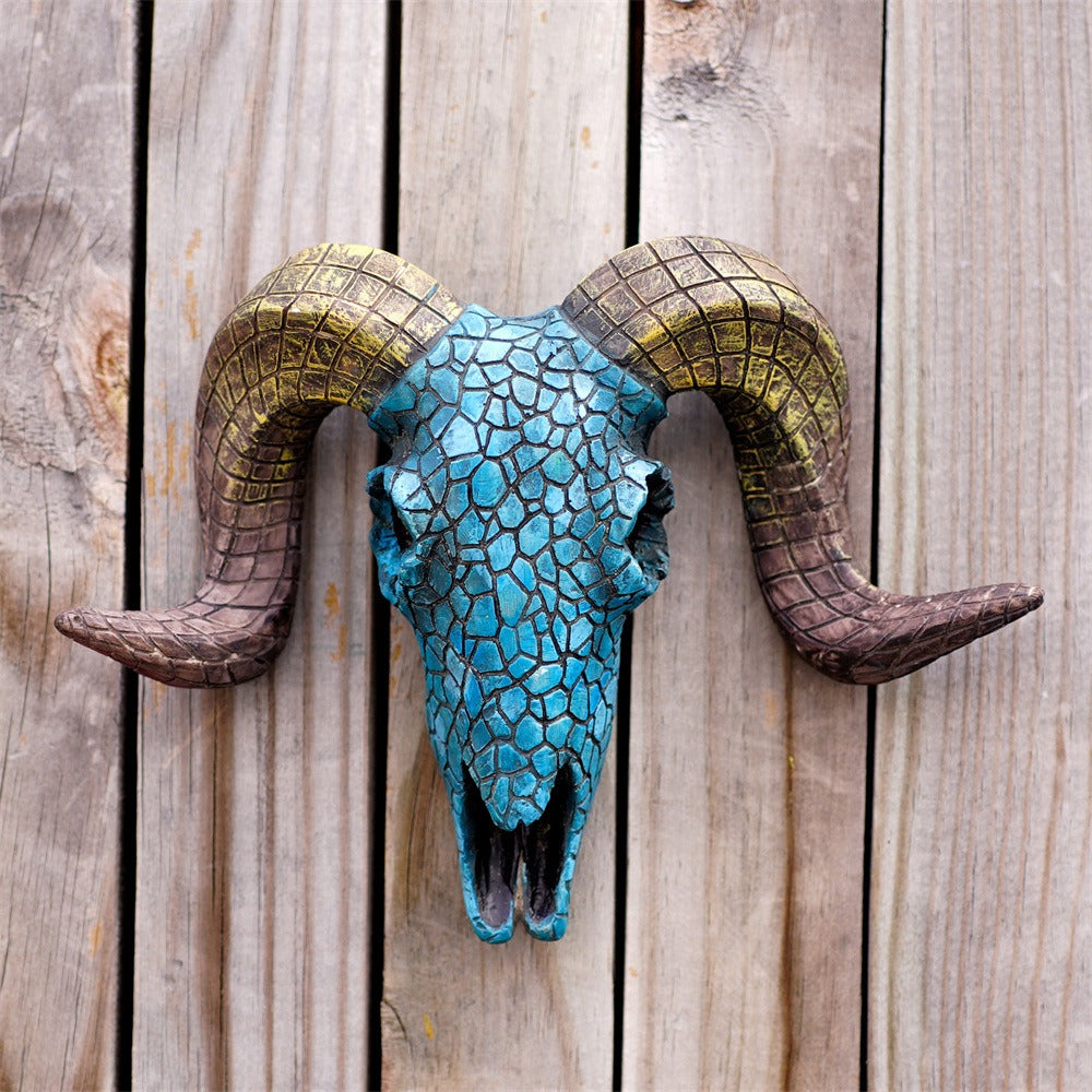 retro three-dimensional turquoise blue sheep head wall hanging ornament