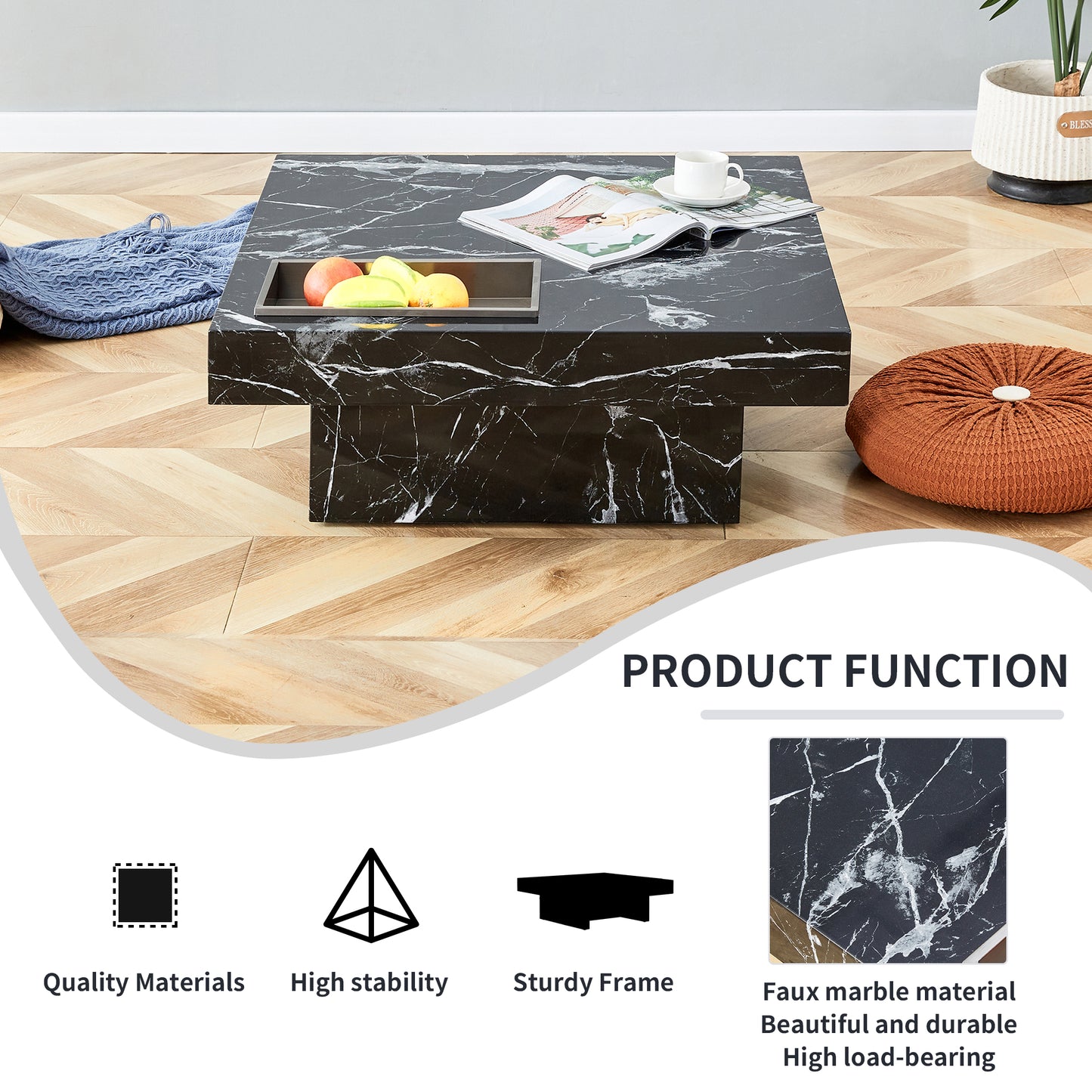 marble coffee table, black/whitepattern