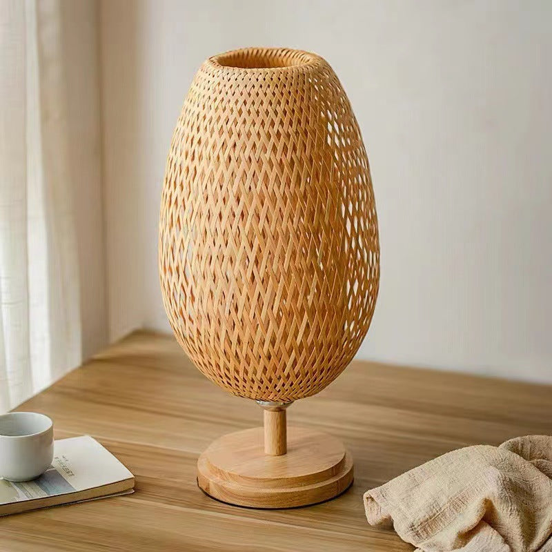 japanese zen style bamboo woven table lamp – natural boho lighting