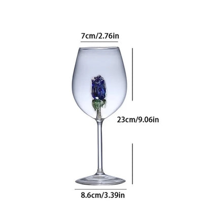 3D Blue Glass Rose Wine Glass – Stunning Artisan Drinkware