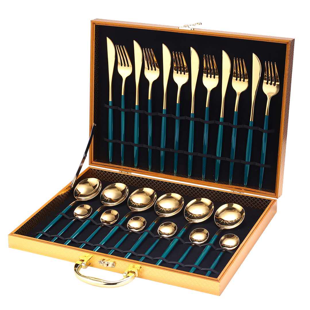24pcs gold dinnerware set stainless steel gift box