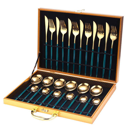 24pcs Gold Dinnerware Set Stainless Steel Gift Box