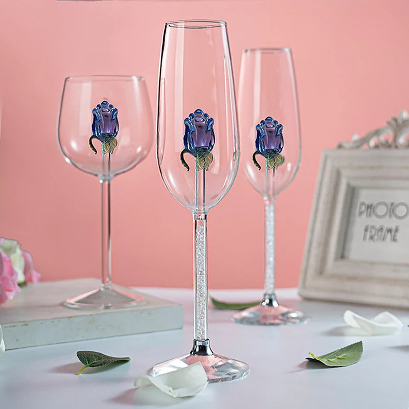 3d blue glass rose wine glass – stunning artisan drinkware