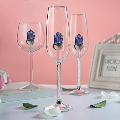 3D Blue Glass Rose Wine Glass – Stunning Artisan Drinkware