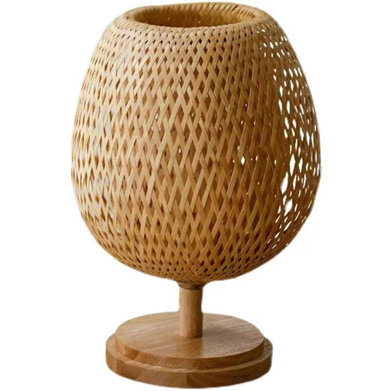 japanese zen style bamboo woven table lamp – natural boho lighting