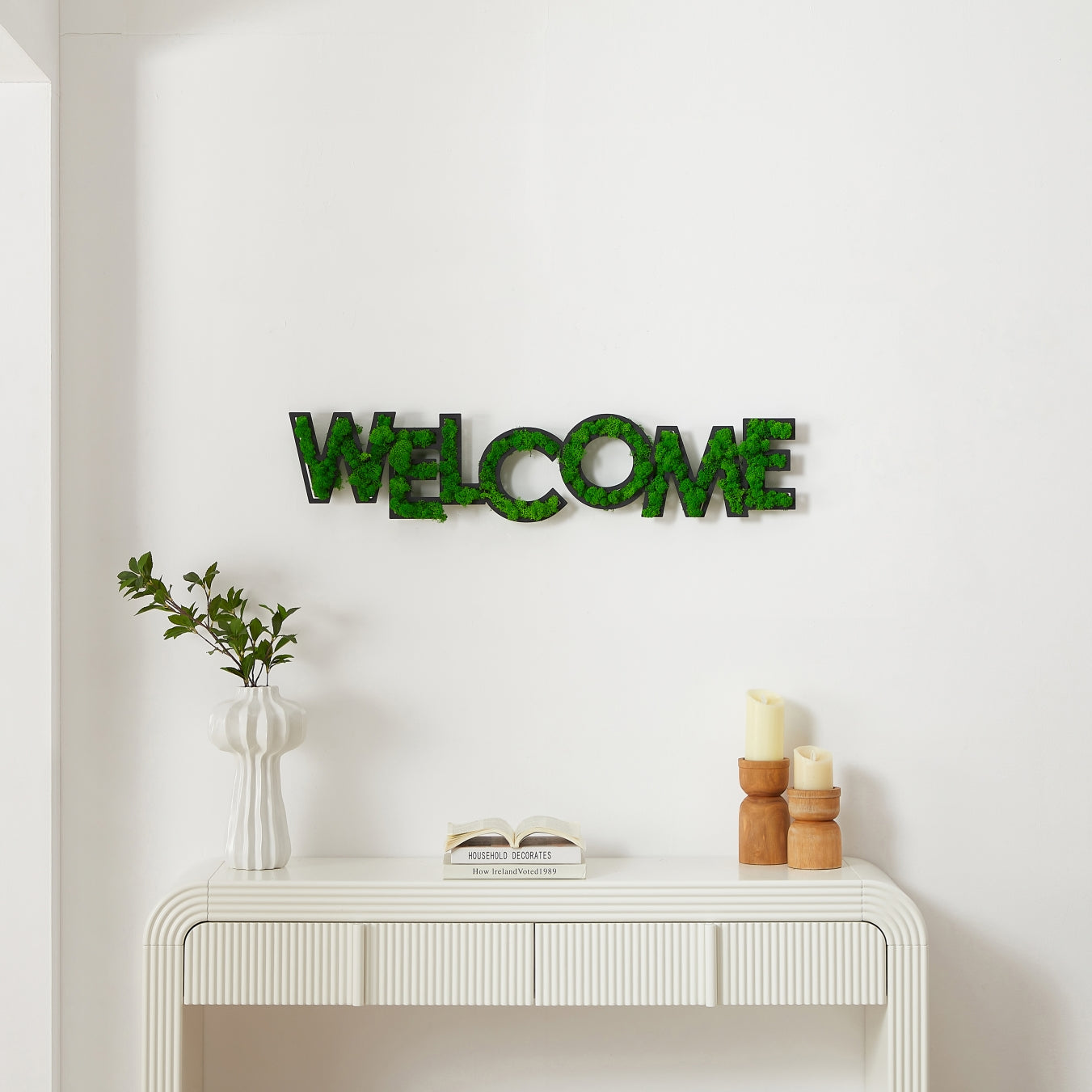 welcome letter art moss wall decor