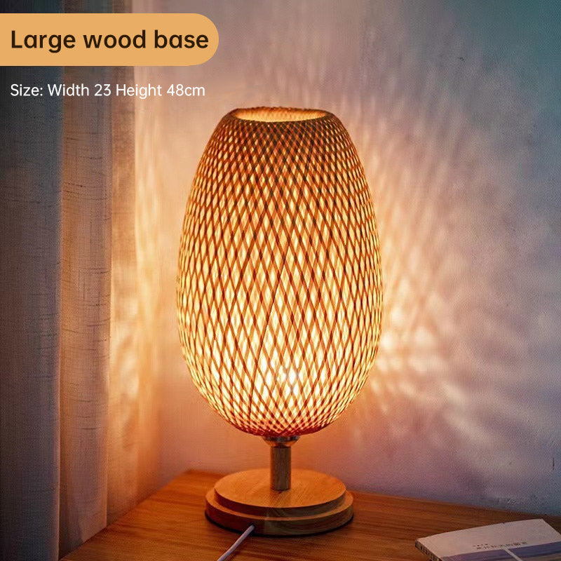 japanese zen style bamboo woven table lamp – natural boho lighting