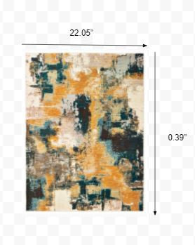2’X8’ Blue And Gold Abstract Strokes Runner Rug