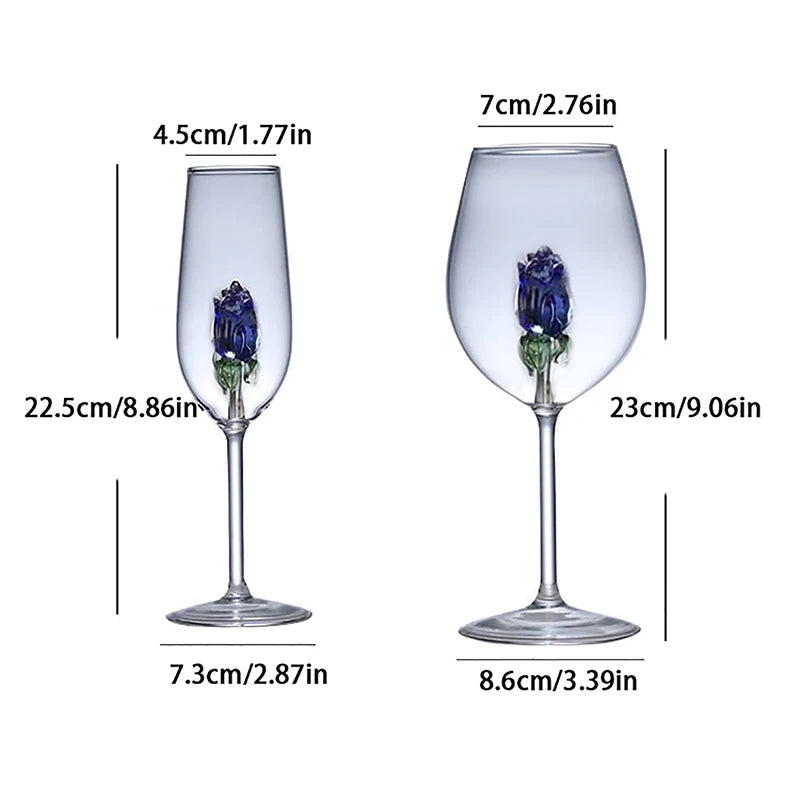 3d blue glass rose wine glass – stunning artisan drinkware