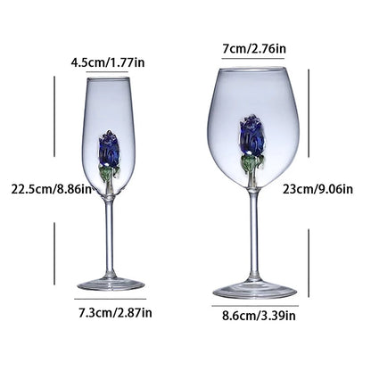 3D Blue Glass Rose Wine Glass – Stunning Artisan Drinkware