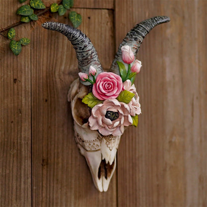 Simulated flower sheep head wall hanging ornament