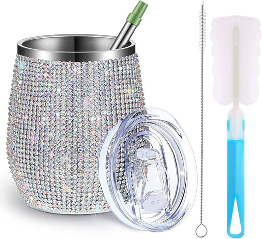 Diamond Wine Tumbler with Sealed Lid – Glamorous On-the-Go Drinkware