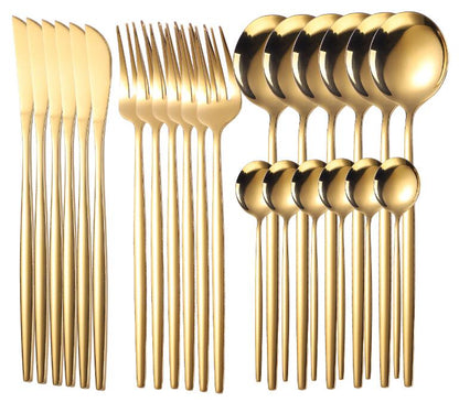 24pcs Gold Dinnerware Set Stainless Steel Gift Box