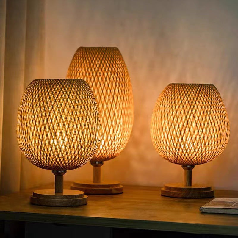 japanese zen style bamboo woven table lamp – natural boho lighting