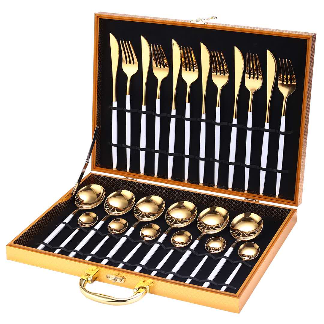24pcs gold dinnerware set stainless steel gift box