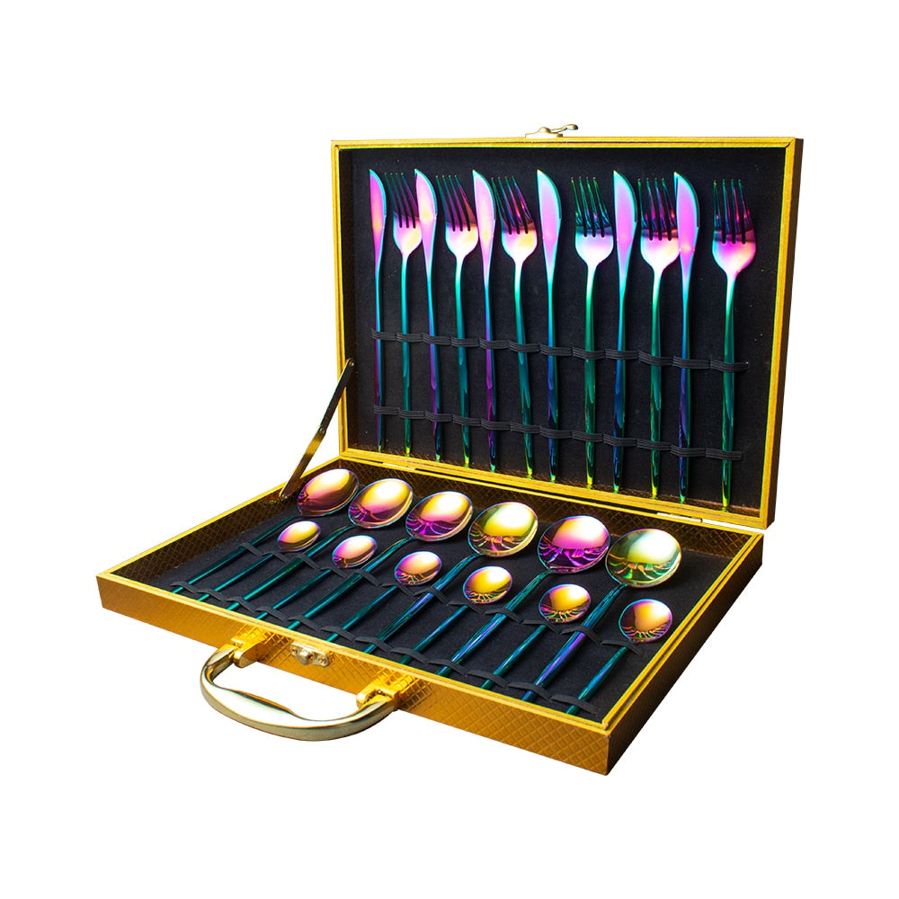 24pcs gold dinnerware set stainless steel gift box