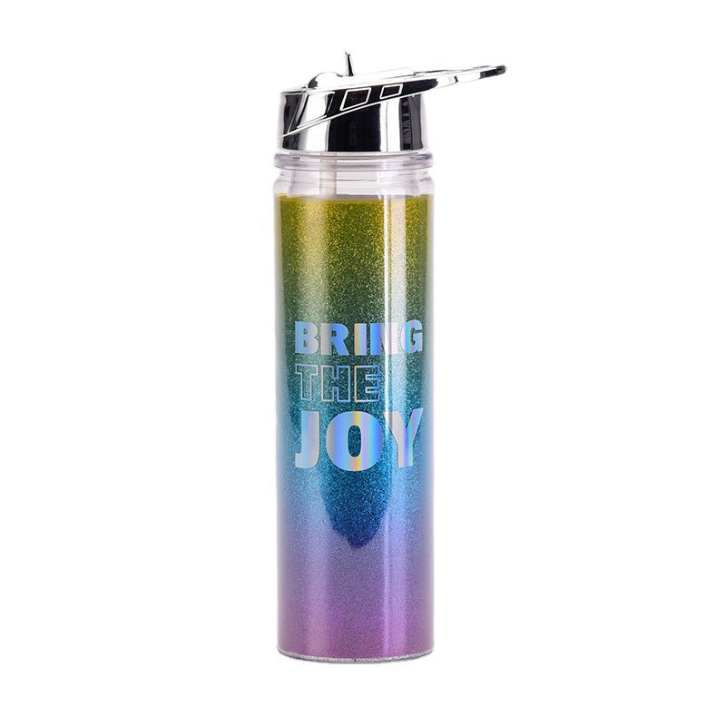 rainbow gradient magic color double-wall water bottle – portable outdoor cup