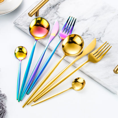 24pcs Gold Dinnerware Set Stainless Steel Gift Box