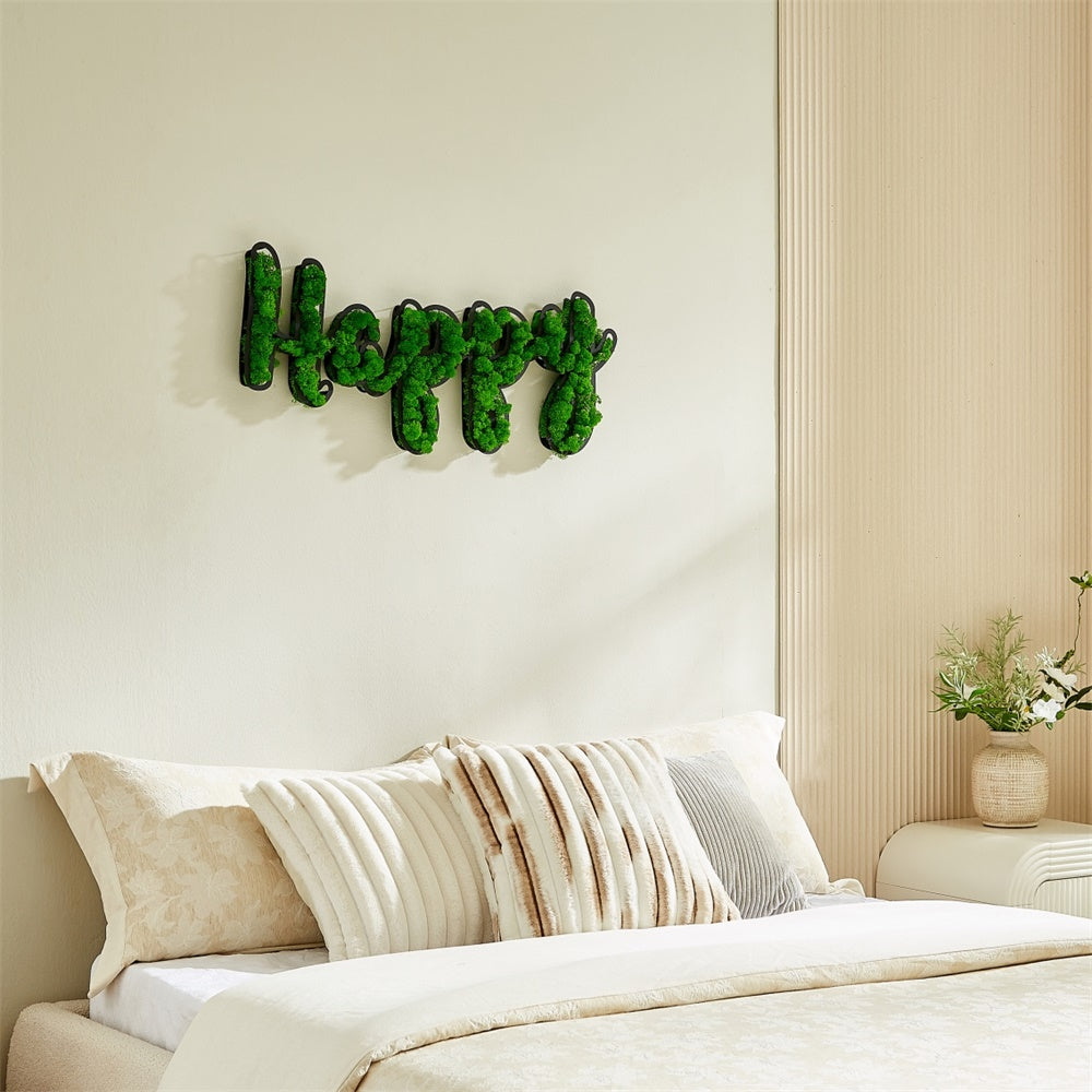 happy letter art moss wall decor