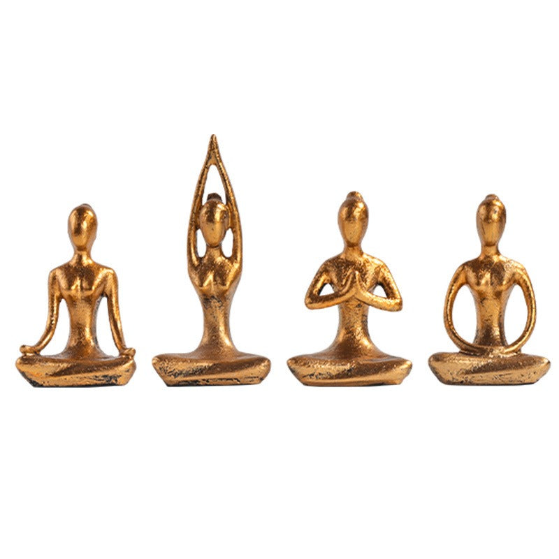 retro girls yoga gym figure gold resin ornament