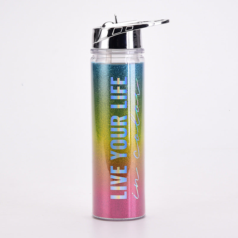 rainbow gradient magic color double-wall water bottle – portable outdoor cup