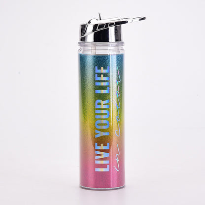 Rainbow Gradient Magic Color Double-Wall Water Bottle – Portable Outdoor Cup