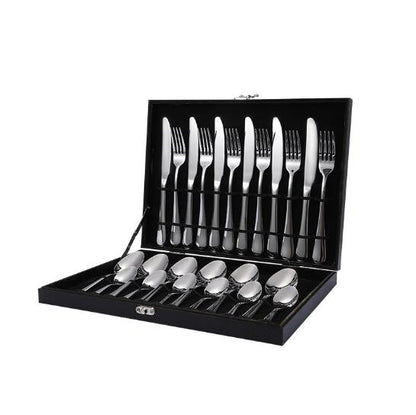 24PCS Tableware Flatware Set Non-fading Cutlery Sets 18/10 Stainless Steel  Box