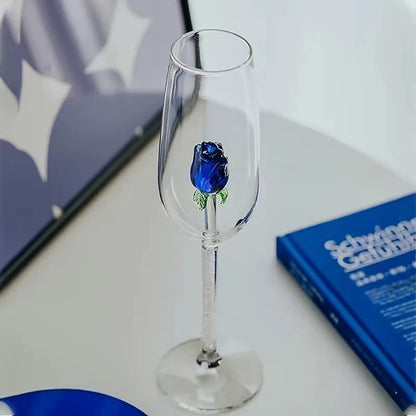 3D Blue Glass Rose Wine Glass – Stunning Artisan Drinkware
