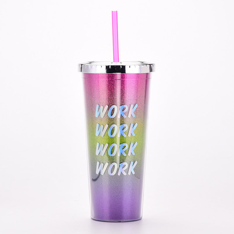 rainbow gradient magic color double-wall water bottle – portable outdoor cup