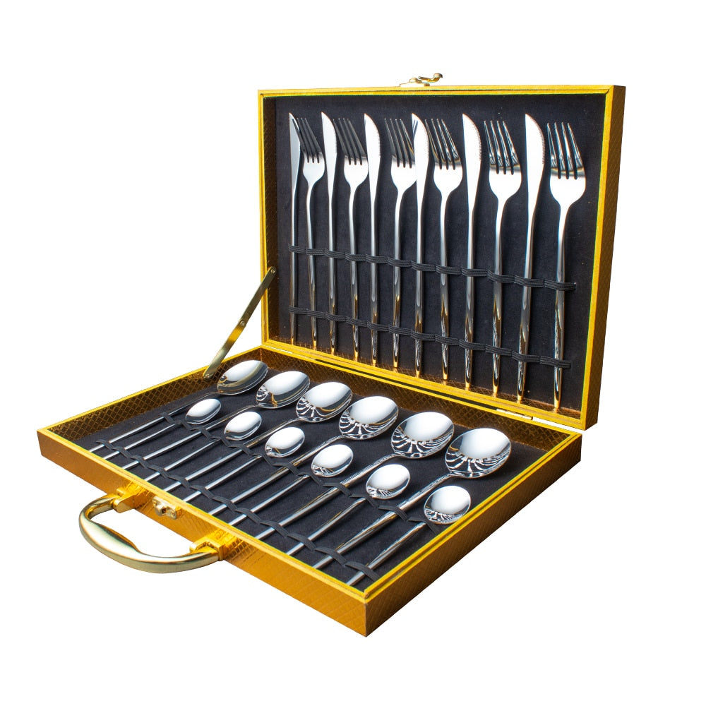 24pcs gold dinnerware set stainless steel gift box