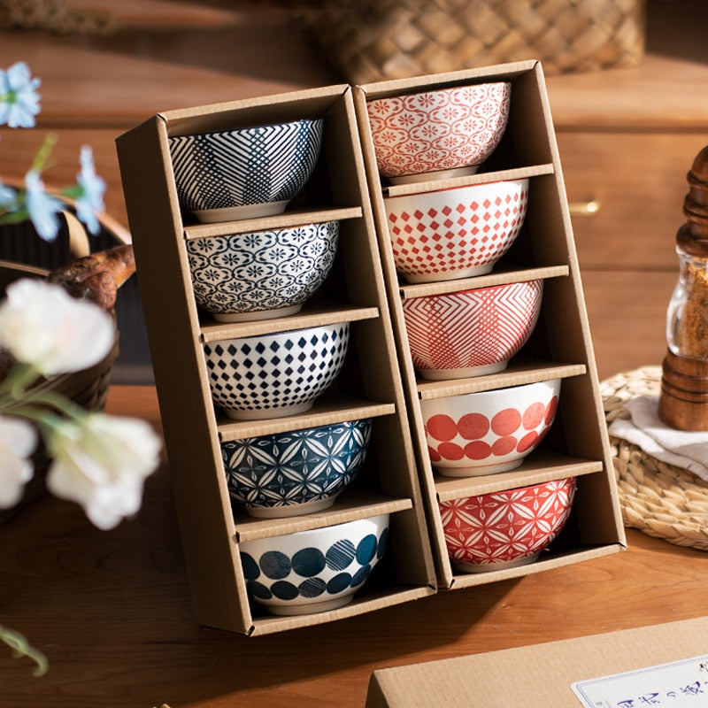5pcs japanese ceramic cereal rice bowls set