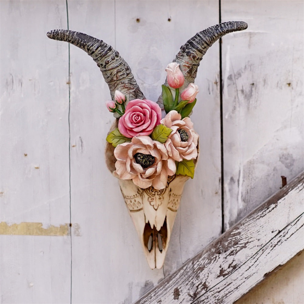 simulated flower sheep head wall hanging ornament