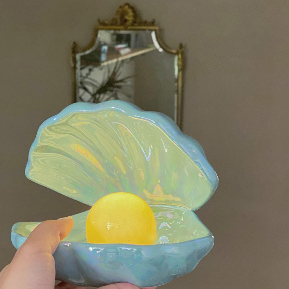 ceramic shell pearl night light, multicolors