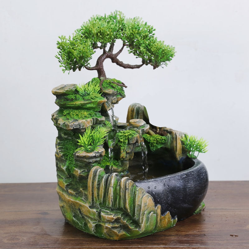 feng shui flowing waterfall fountain with color changing led lights spray